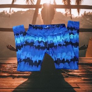 90°Degree by Reflex Blue and Black Watercolor Spandex Yoga Pants